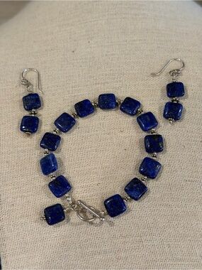 Lapis Lazuli Square Bead Bracelet & Earring Set